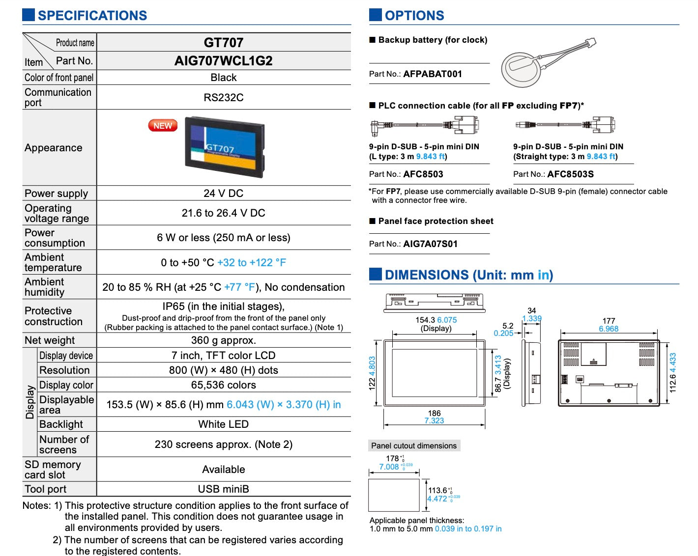 PANASONIC AIG707WCL1G2 / AIG707WCL1b2-f